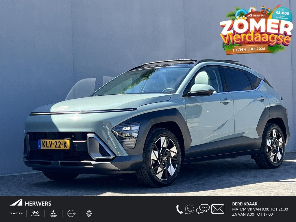 Hyundai Kona 1.6 GDI HEV Premium Sky / Automaat / Schuifdak, Auto's, Gebruikt, Euro 6, 2 kWh, Leder