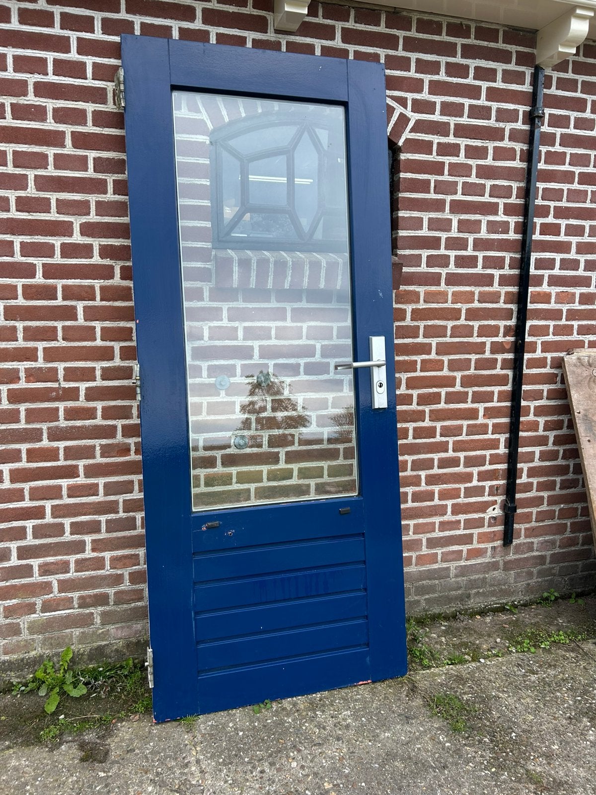 Hardhouten achterdeur 82,7x201,5cm., Ophalen, 80 tot 100 cm, 200 tot 215 cm, Glas