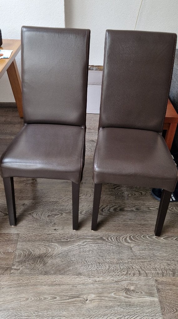 4 echte leren eetkamerstoelen., Ophalen, Gebruikt, Bruin, Vier