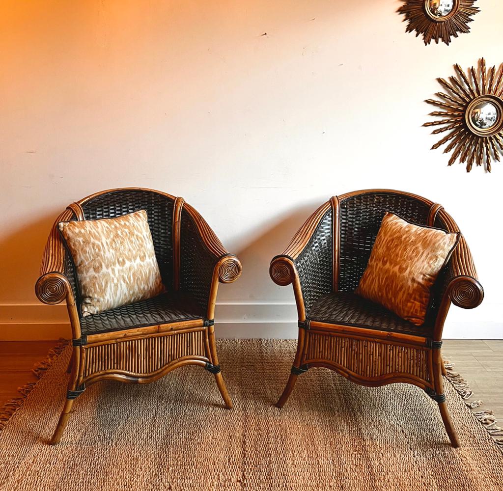 SALE Rotan & Leer fauteuils stoelen Vivai del Sud, Huis en Inrichting, Ophalen, Gebruikt, Vintage, 50 tot 75 cm