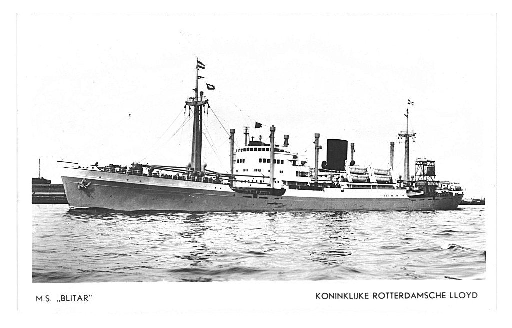 972754	Motorboot	MS BLITAR	Koningklijke Rotterdamsche Lloyd, Ophalen of Verzenden, 1940 tot 1960, Ongelopen, Voertuig