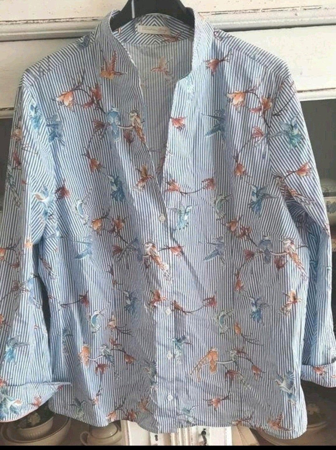 Lichtblauw gestreepte katoenen blouse van Christian Berg 44, Kleding | Dames, Maat 42/44 (L), Zo goed als nieuw, Christian Berg