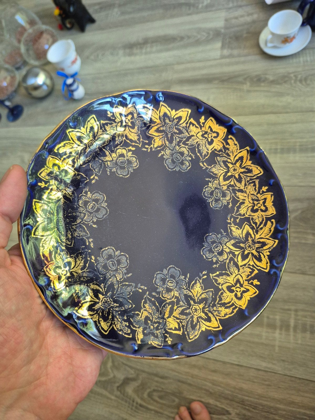 Baruther Echt Cobalt Schotel met Gouden Bloemen, Antiek en Kunst, Ophalen of Verzenden