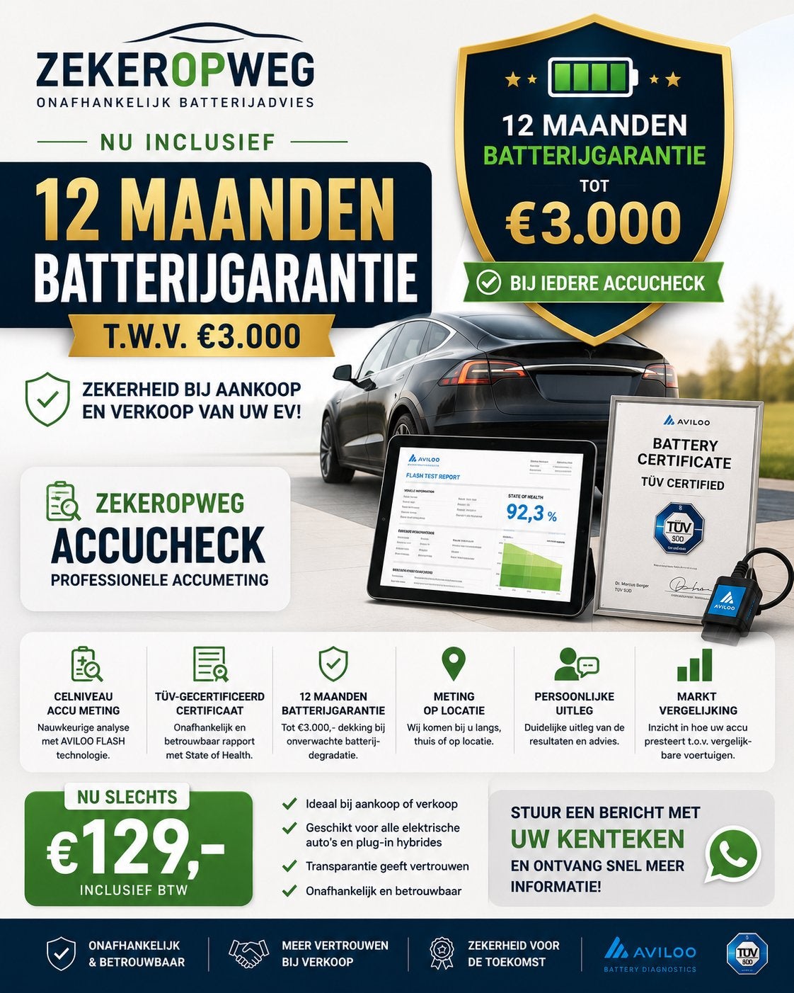 🔋 Batterijcontrole + 12 maanden garantie | €129 op locatie, Mobiele service, Overige werkzaamheden