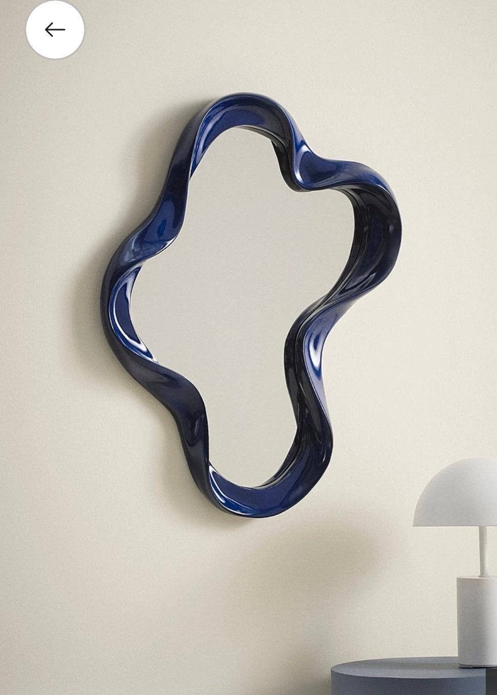 Spiegel blauw, organische vorm., Ophalen, Overige materialen, Blauw, Zo goed als nieuw