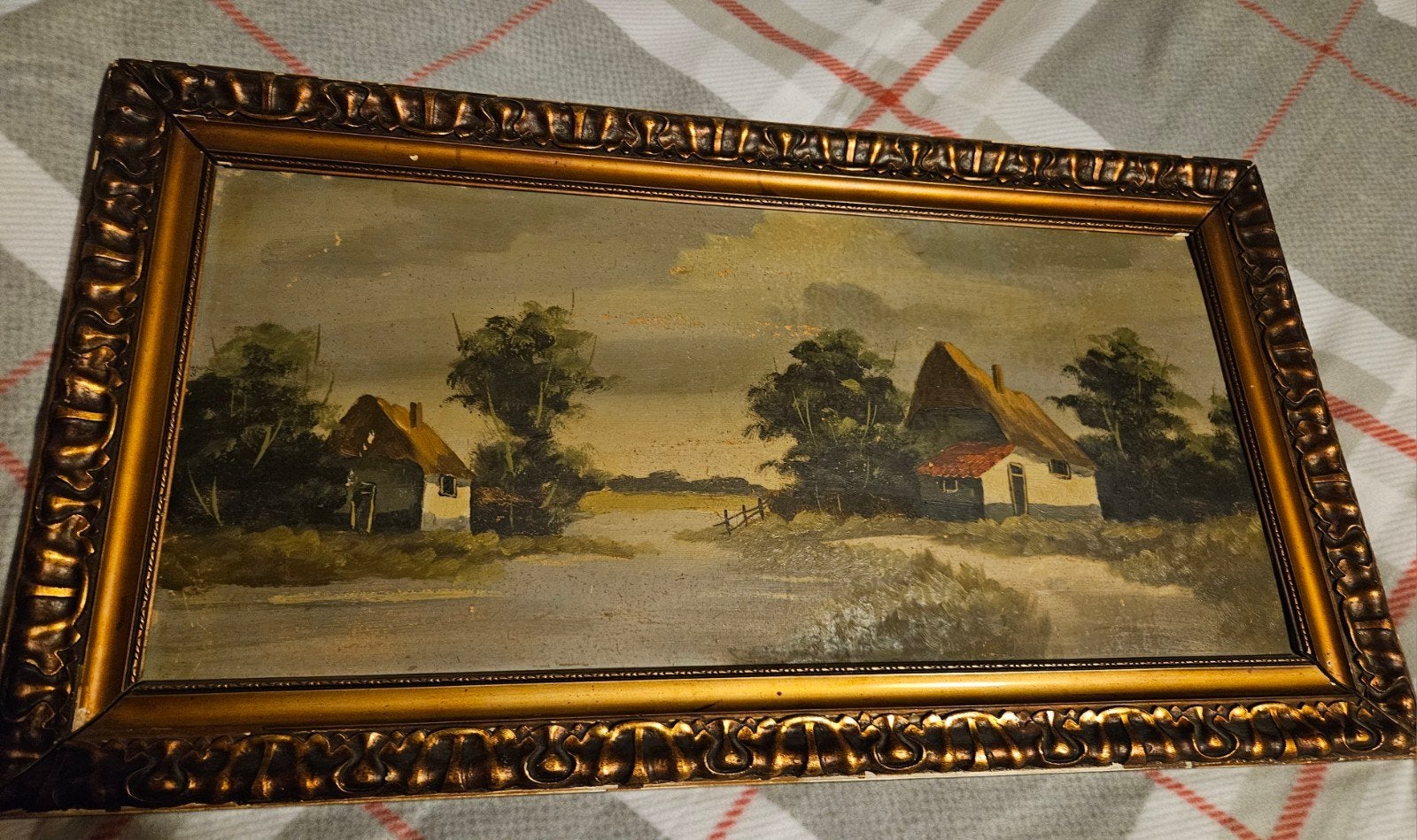 Schilderij landschap 91x49 cm, Antiek en Kunst, Ophalen, Landschap