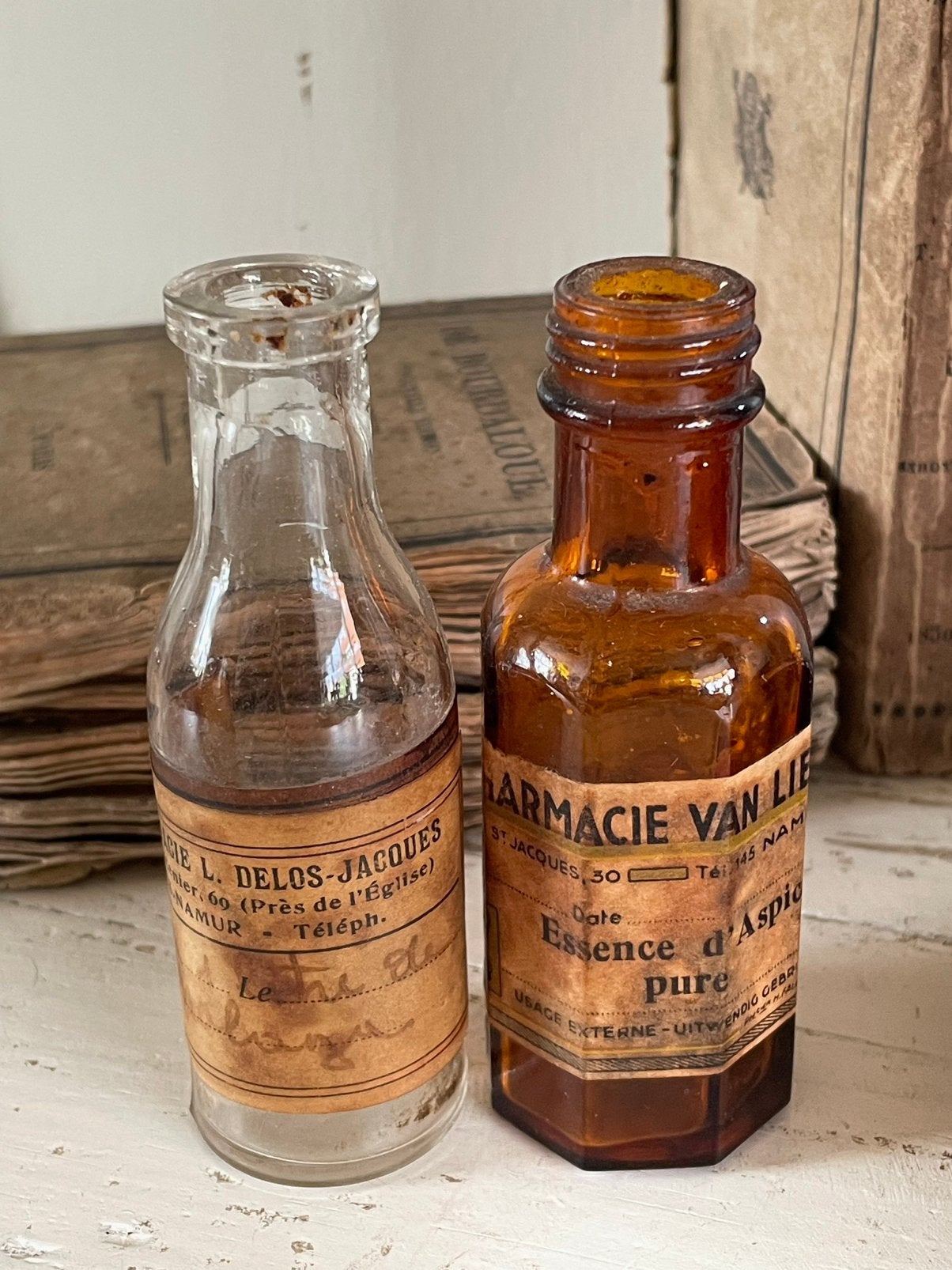 Brocante oude apothekers flesjes set van 2, Ophalen of Verzenden
