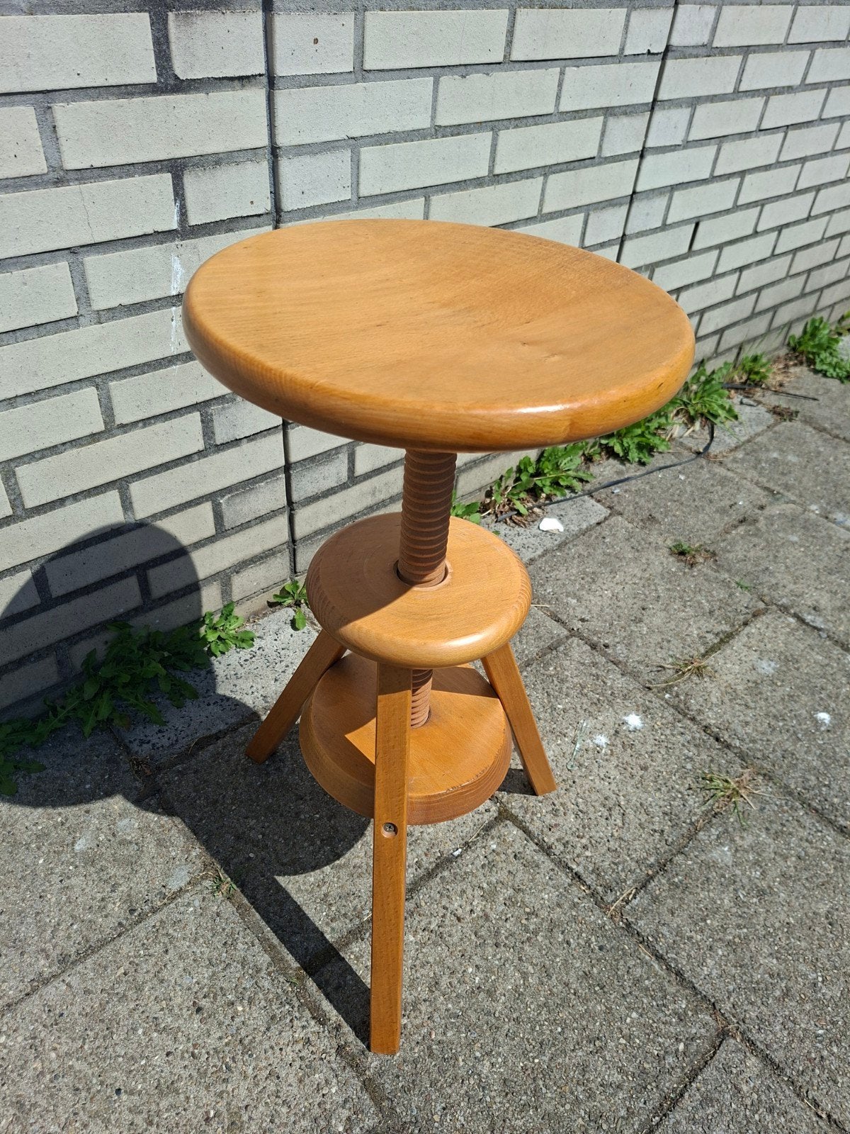 Vintage jaren 70 uitdraaibare kruk, In hoogte verstelbaar, Hout, Ophalen, 1234ab