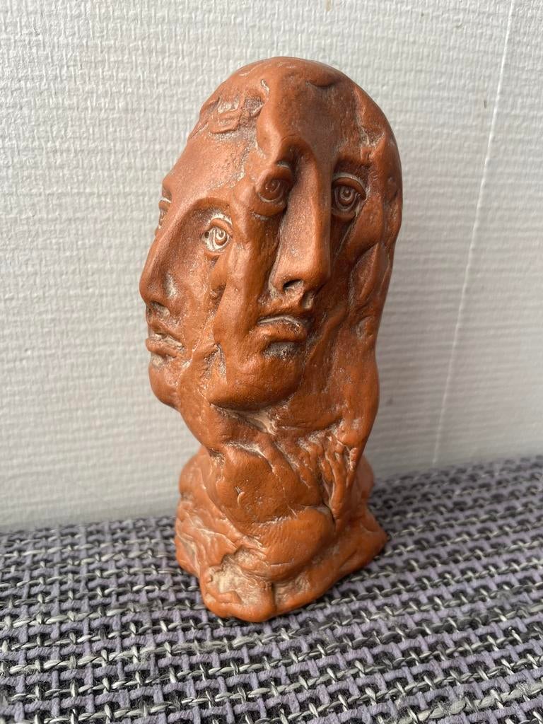 Vintage antiek beeldje met 3 gezichten, Ophalen of Verzenden