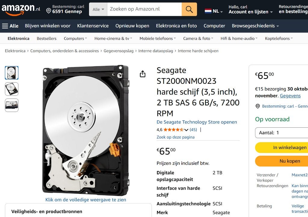 Seagate ST2000NM  Harde schijf - 2 TB SAS + controller, Computers en Software, Harde schijven, Intern, SAS, HDD, Ophalen of Verzenden