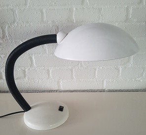 Aparte vintage witte tafellamp Bauhaus stijl uit de jaren 70, Bureaulamp, Overige merken, Vintage, Wit