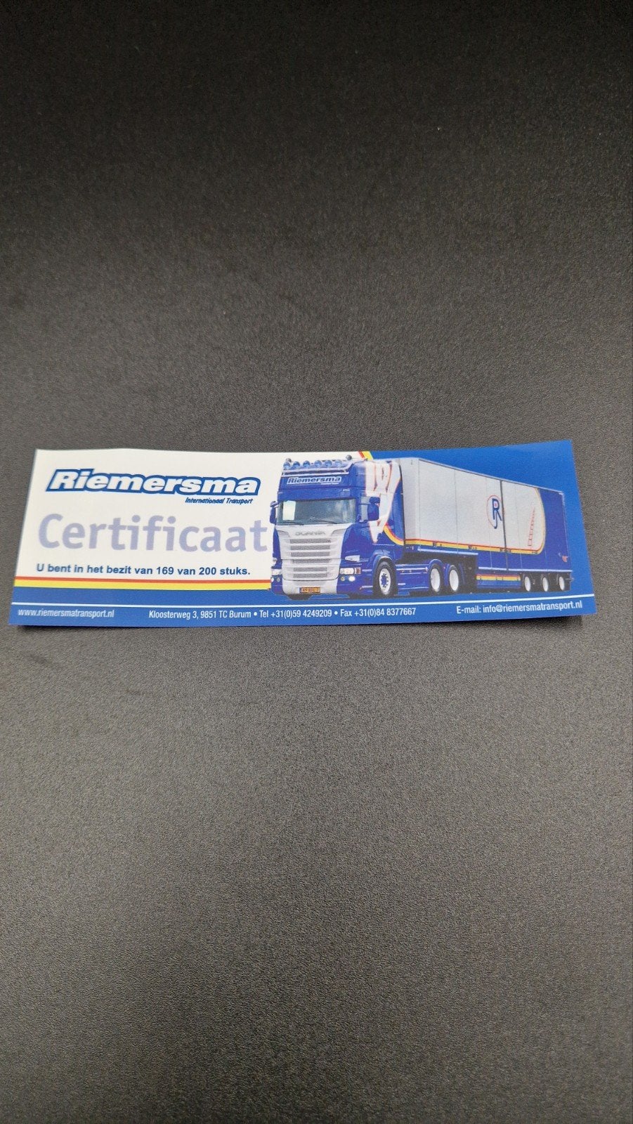 wsi | Riemersma - Certificaat, Hobby en Vrije tijd, Ophalen of Verzenden, Nieuw, Bus of Vrachtwagen, Wsi