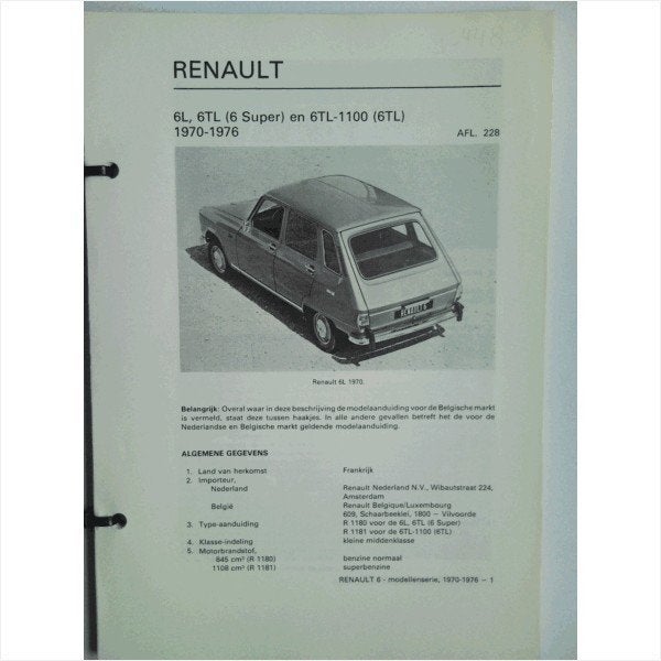 Renault 6 Vraagbaak losbladig 1970-1976 #1 Nederlands, Ophalen of Verzenden, Gelezen, Renault