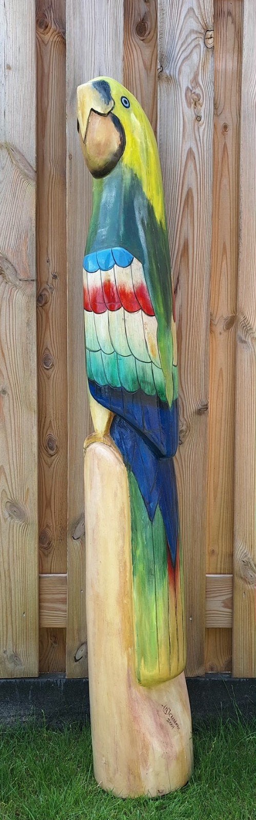 Groot houten beeld van vogel ara, Antiek en Kunst, Ophalen