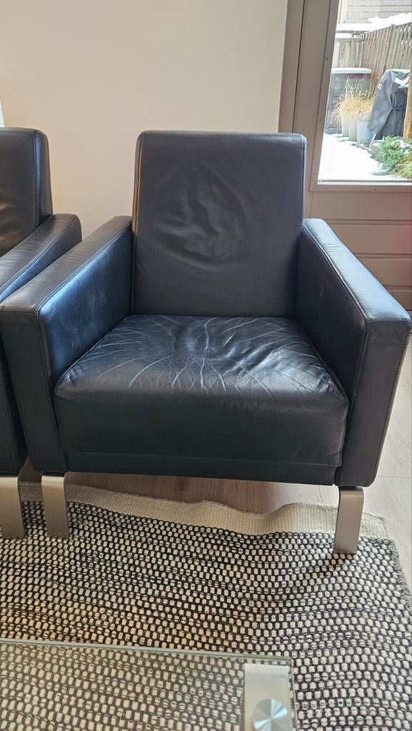 Zwart leren fauteuil Boconcept, Ophalen, Gebruikt, 75 tot 100 cm, 50 tot 75 cm