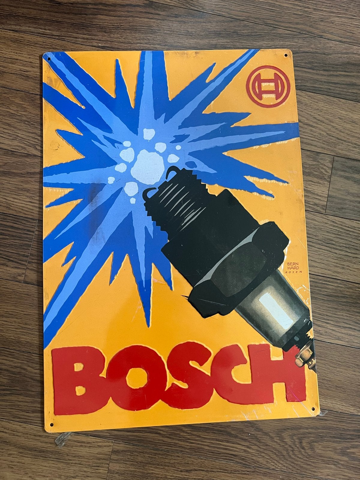 Groot blikken reclamebord Bosch bougie - Vintage, Ophalen, Gebruikt, Reclamebord