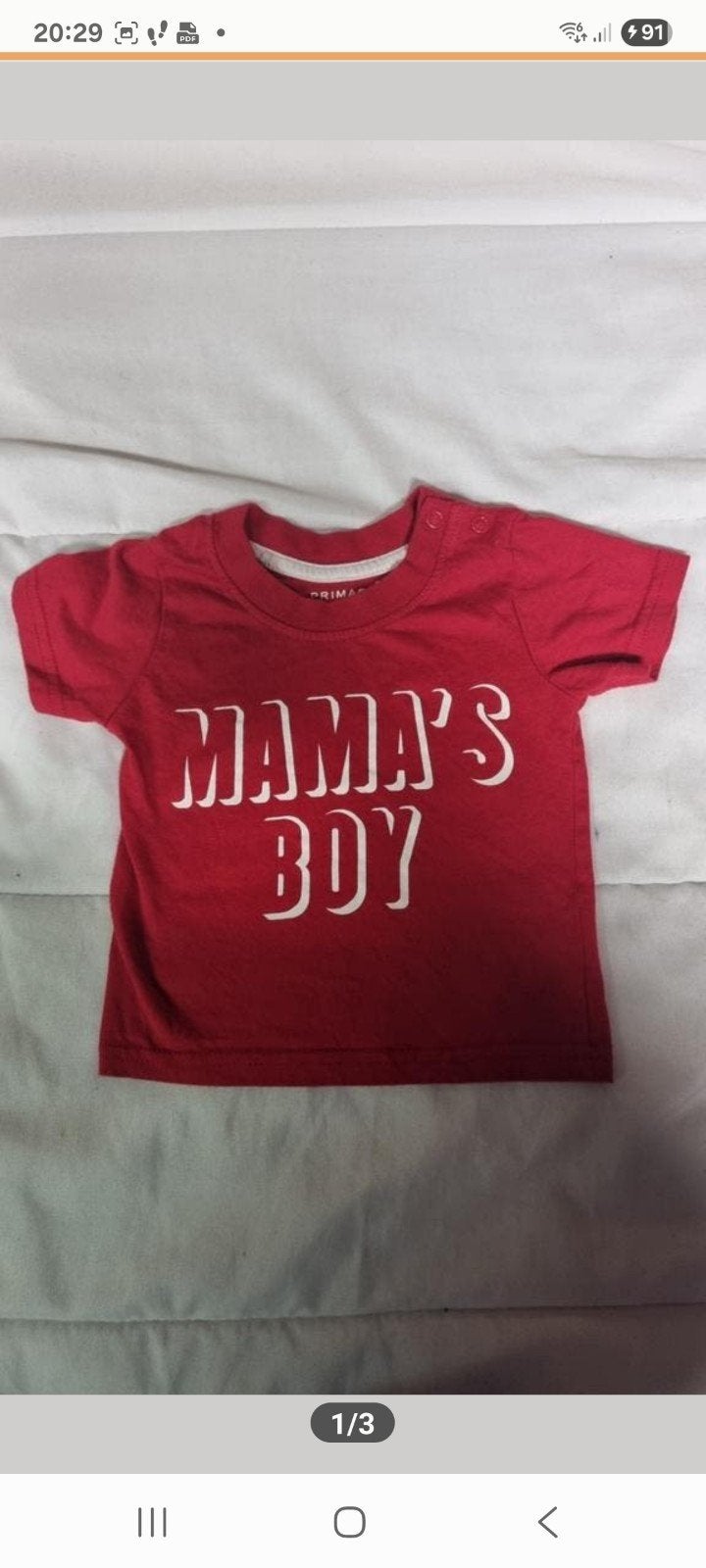 Leuk rood Primark shirtje maat 74 met tekst, Kinderen en Baby's, Babykleding | Maat 74, Gebruikt, Jongetje, Shirtje of Longsleeve