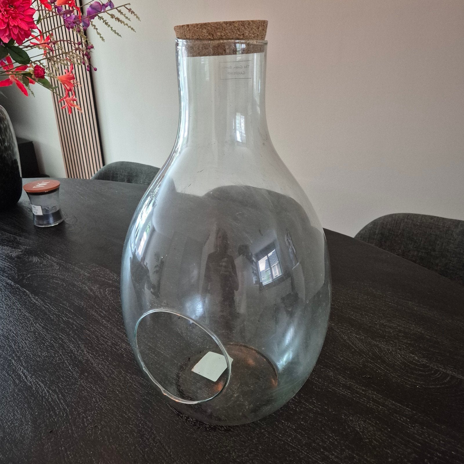 Grote glazen plantenfles 52 cm, Glas, Ophalen, Gebruikt, Met kurk