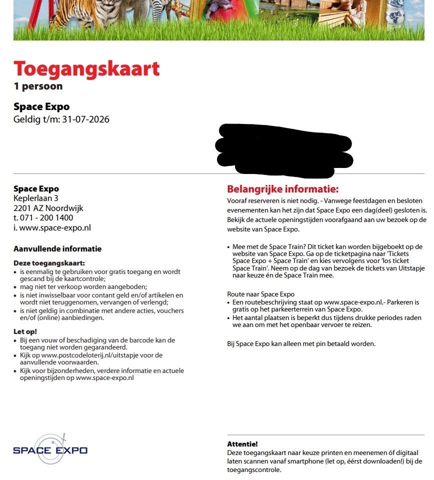 UPDATE Space Expo - 2 dig. vrijkaarten - geldig tm 31 juli, Drie personen of meer, Ticket of Toegangskaart
