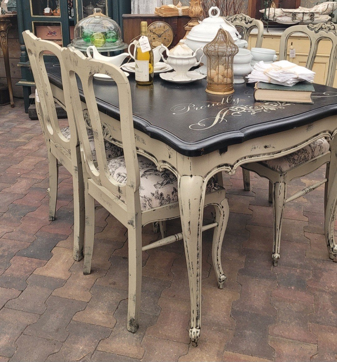 Eetkamerset: tafel en 4 stoelen, shabby chic, Ophalen