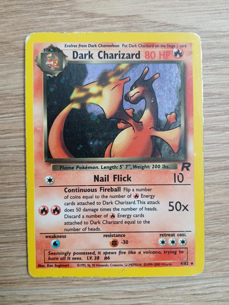 Dark Charizard Holo Pokémon Kaart, Ophalen of Verzenden, Gebruikt, Losse kaart, Foil