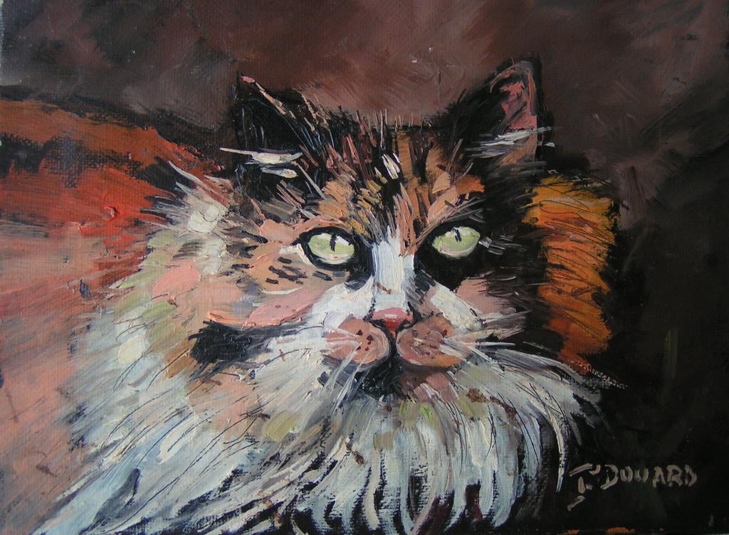 schilderij Poes gesigneerd Douard nr XX 1256, Antiek en Kunst, Kunst | Schilderijen | Klassiek, Verzenden