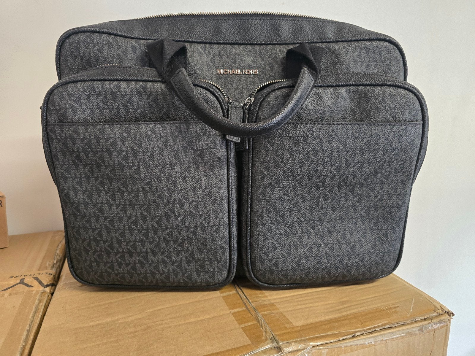 Michael Kors Laptoptas/Aktetas Zwart met MK-patroon, Ophalen of Verzenden, Zo goed als nieuw, Zwart, Overige typen