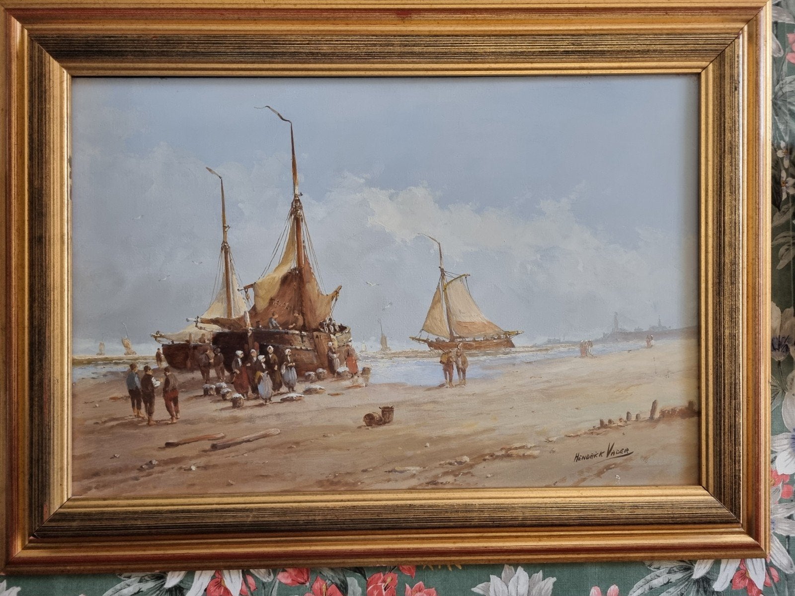 Schilderij Hendrick Vader - Schepen op het strand, Maritiem / water, Doek, Realistisch, Ophalen of Verzenden