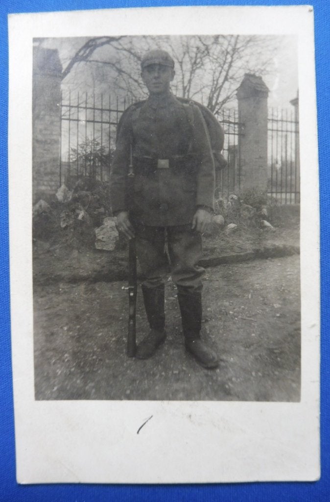 Duitse WO1 Fotokaart Infanterist volle bepakking/pickelhaube, Ophalen of Verzenden, Landmacht, Duitsland, Foto of Poster