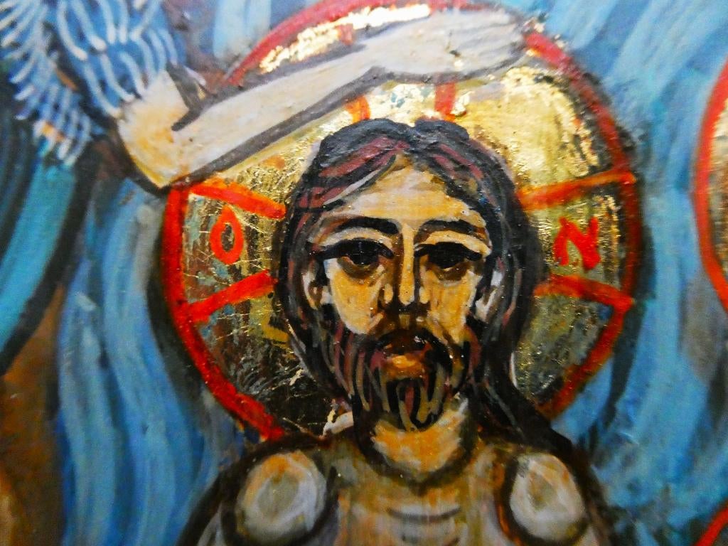 Handgeschilderd Icoon De Doop Jezus Christus, goud verguld, Antiek en Kunst, Antiek | Religie, Ophalen of Verzenden