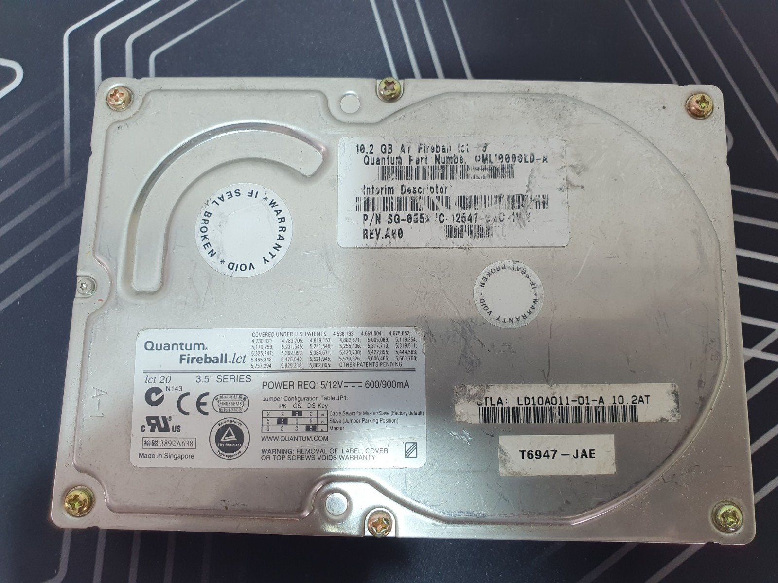 Quantum Fireball lct20 10.2GB harde schijf – 3.5" IDE (PATA), Intern, 10,2 GB, Gebruikt, .