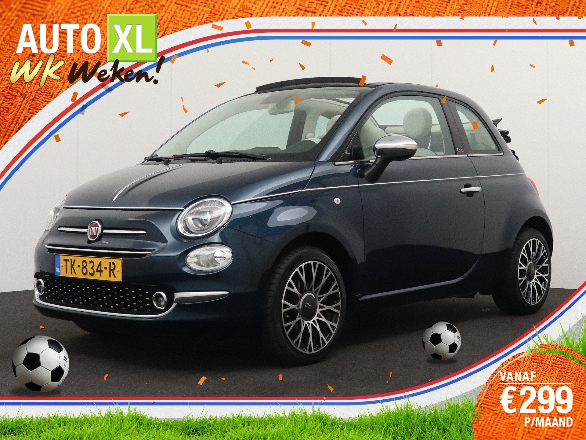 Fiat 500C 0.9 TwinAir Turbo Collezione Cabrio Navi Airco 16', Auto's, Stof, Gebruikt, Cabriolet, Origineel Nederlands