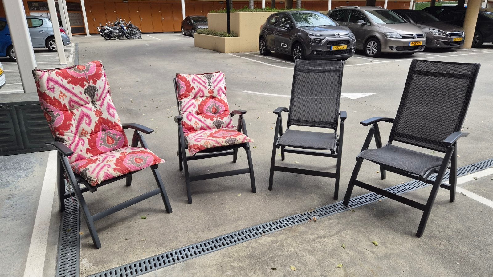 4 luxe tuinstoelen - 6 standen, Ophalen, Gebruikt, Aluminium, Verstelbaar