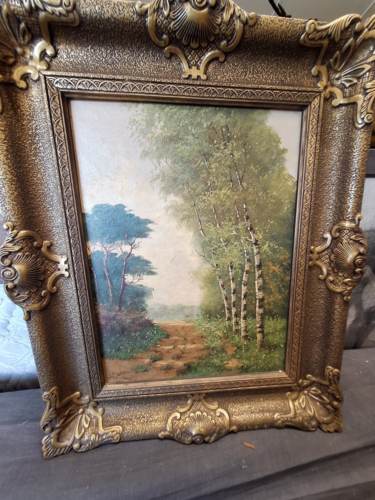 Schilderij A.M. Broekman - Landschap met berkenbomen, Antiek en Kunst, Doek, Realistisch, Ophalen of Verzenden, Landschap