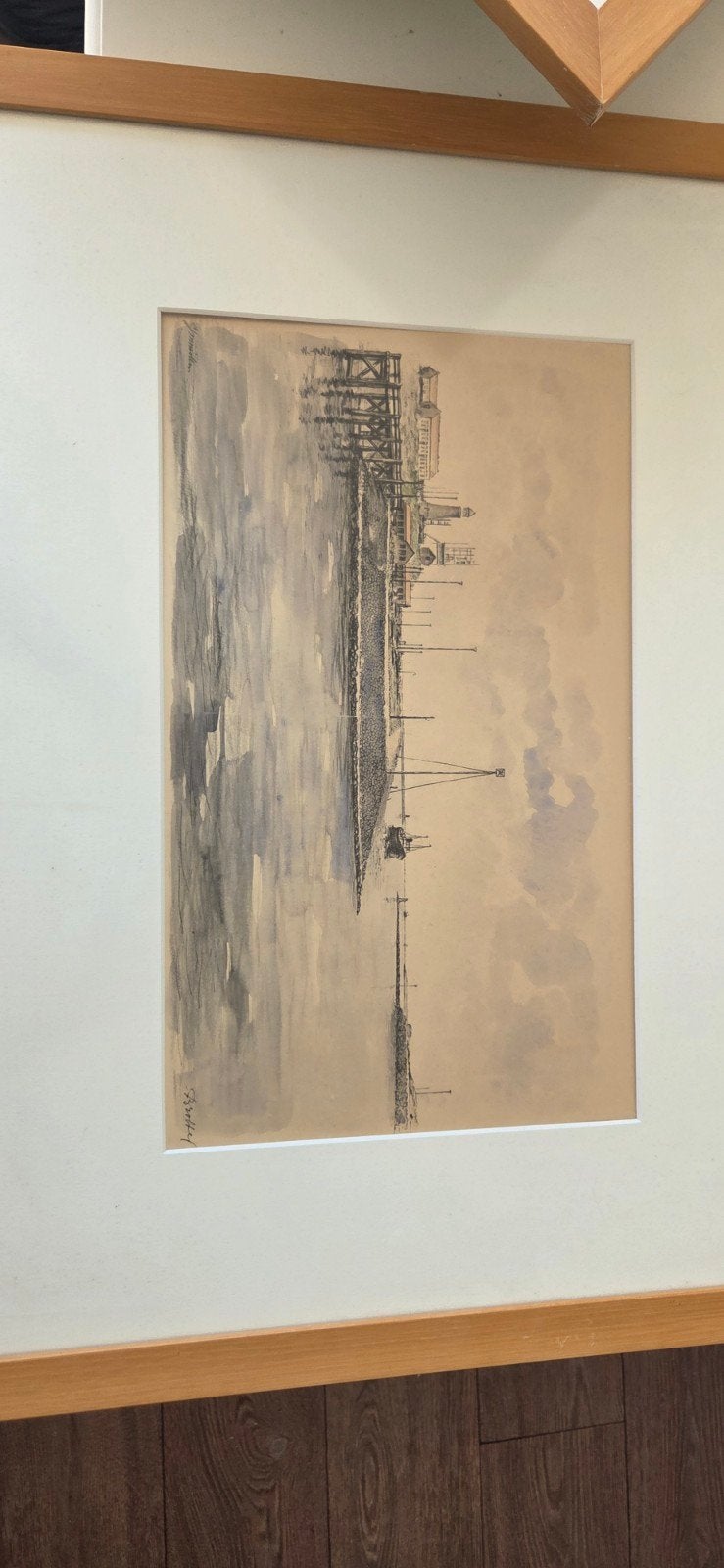 Bob Brobbel (1907-1971) - Havenzicht, ingelijste tekening, Antiek en Kunst, Ophalen