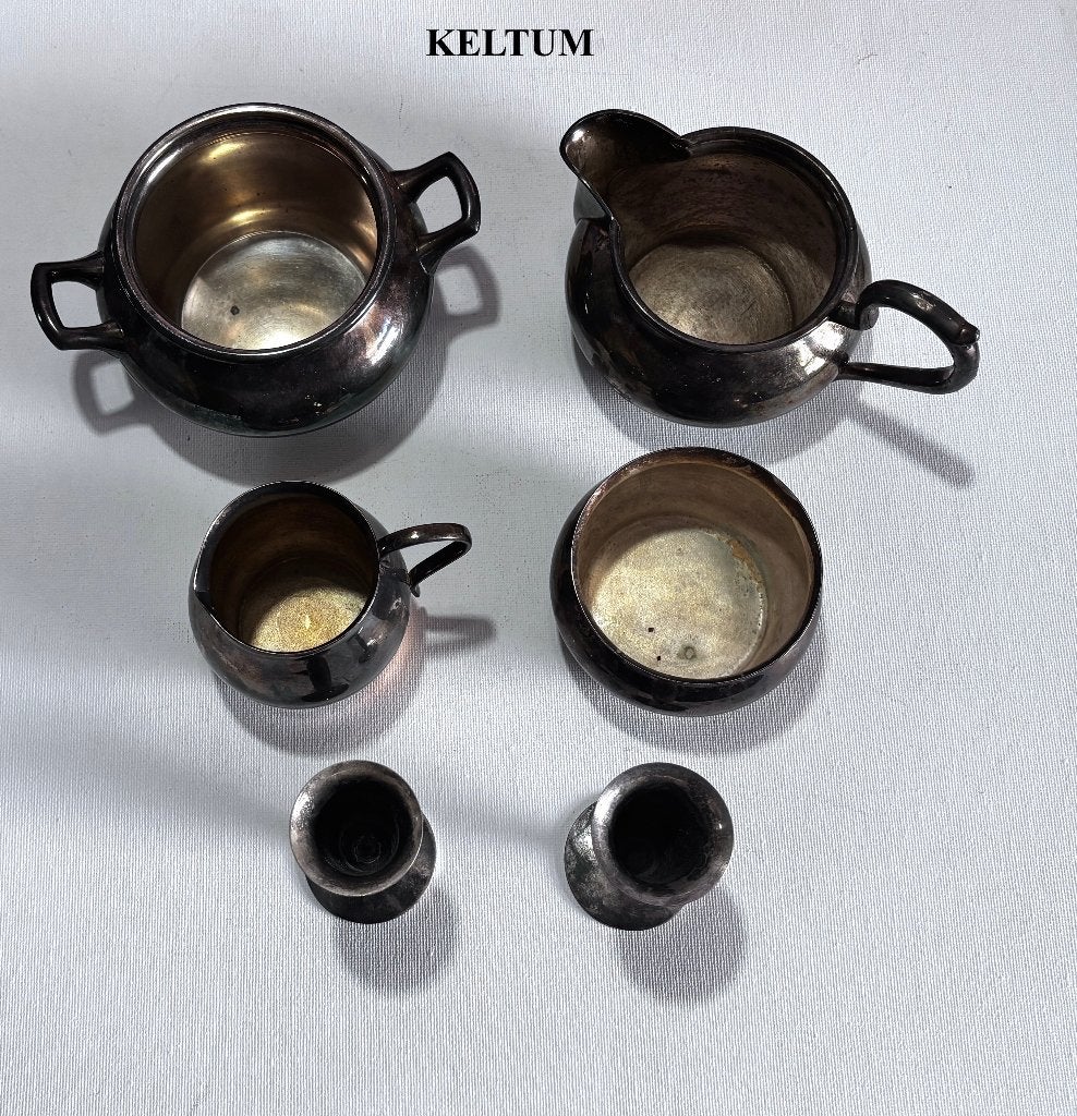 6 Verzilverde KELTUM items Suikerpot, Melkkan, Vaasjes, Ophalen