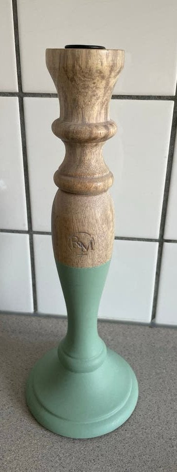 Rivièra Maison houten kandelaar turquoise zeegroen, Huis en Inrichting, Woonaccessoires | Kandelaars en Kaarsen, Ophalen of Verzenden