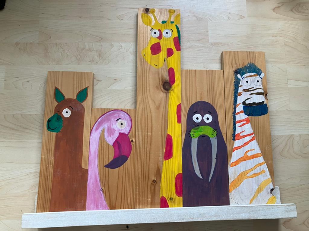 Unieke houten wanddecoratie met dieren (50x50cm), Ophalen of Verzenden, Nieuw, Wanddecoratie