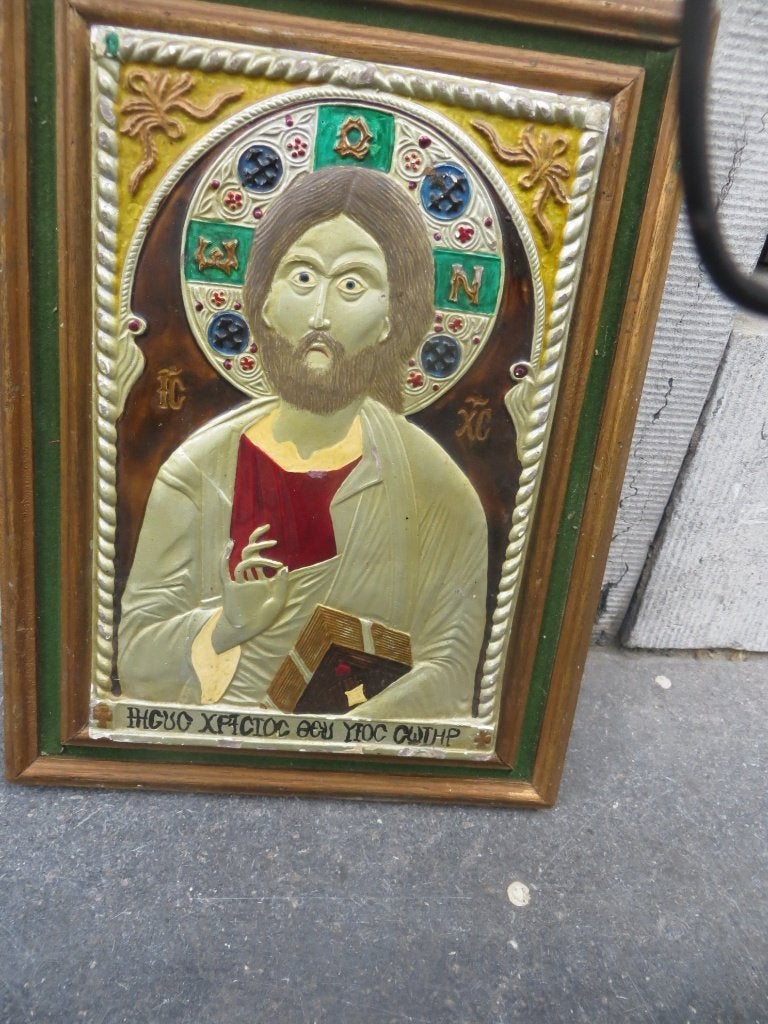 Religieuze kunst op gipsen ondergrond. Met lijst motief, Antiek en Kunst, Antiek | Religie, Ophalen of Verzenden