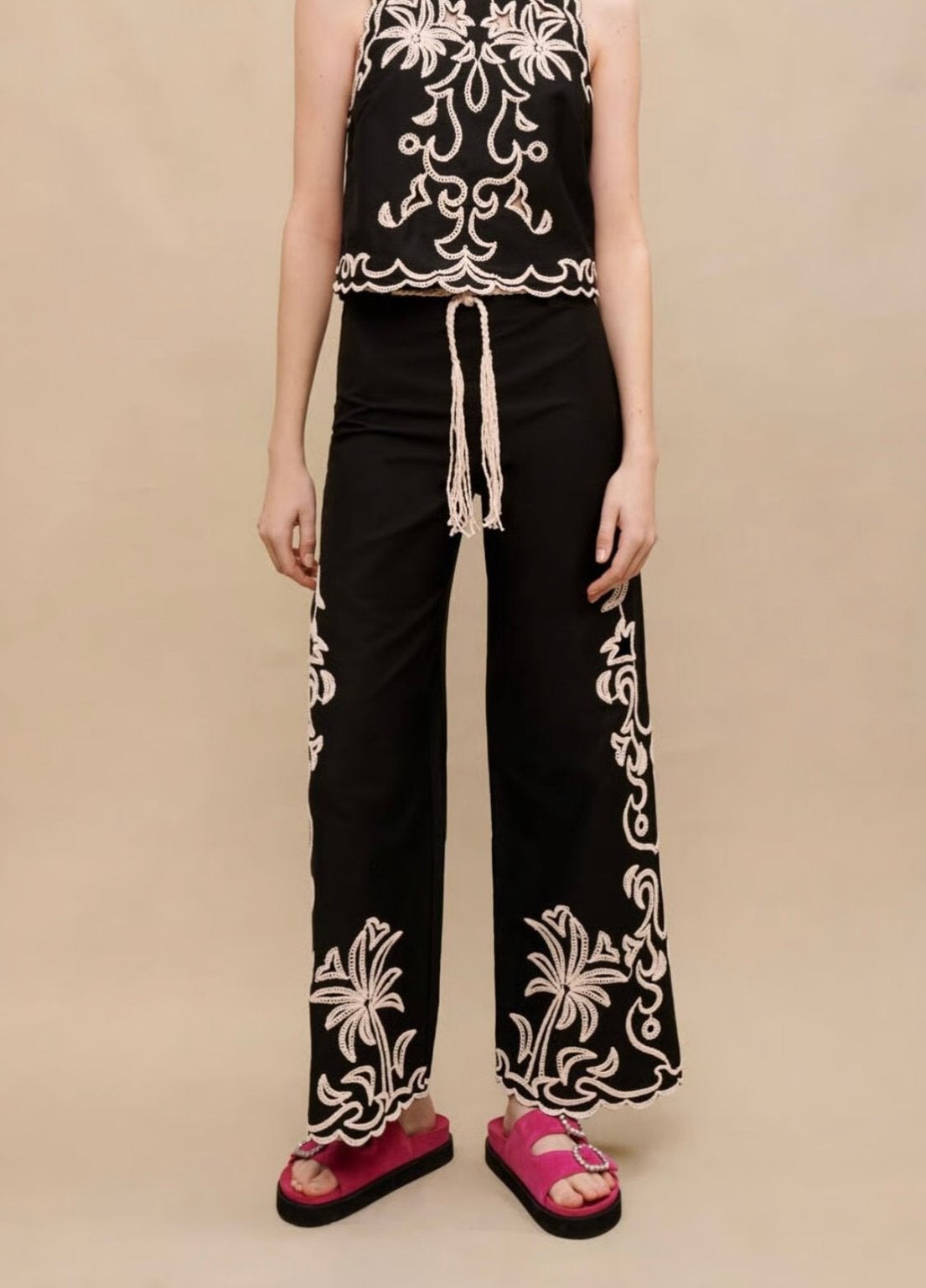 MAJE embroidery boho trousers black macrame floral bohemian, Zwart, Nieuw, Ophalen of Verzenden, Maje