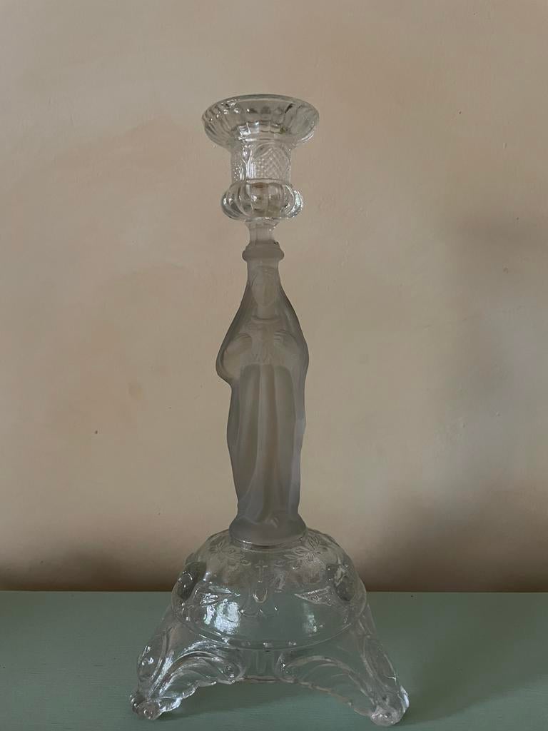 Kandelaar glas met madonna art deco, Antiek en Kunst, Ophalen of Verzenden