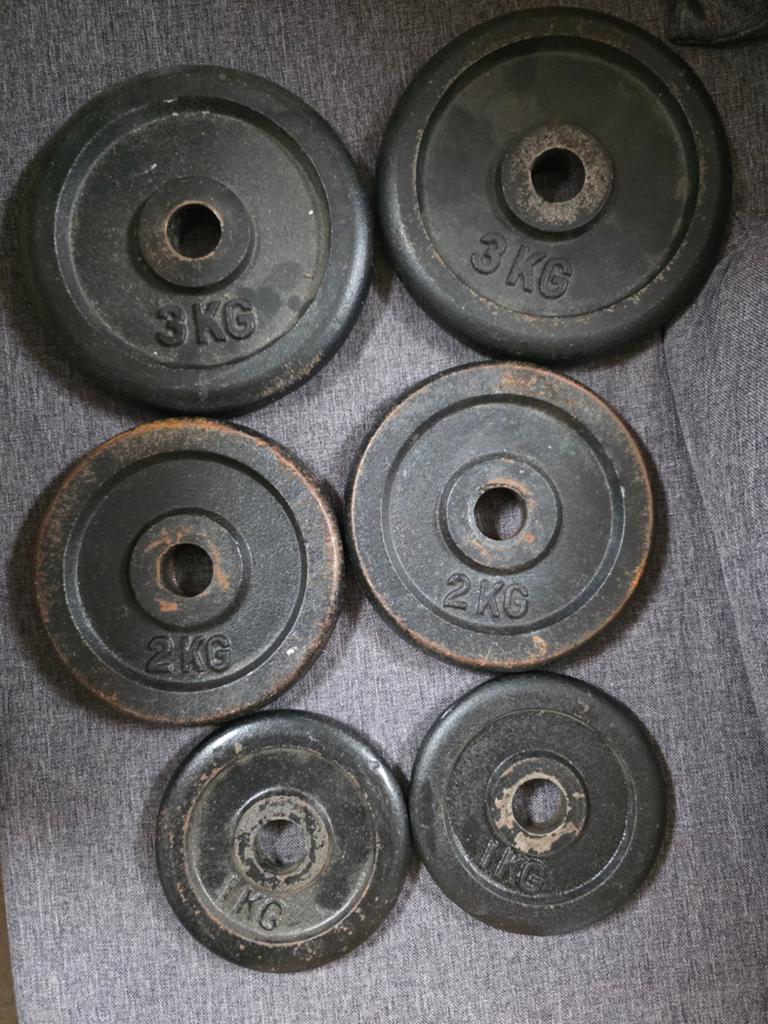Gewichtschijven 1, 2 en 3 kg, Sport en Fitness, Fitnessmaterialen, Gebruikt, Ophalen