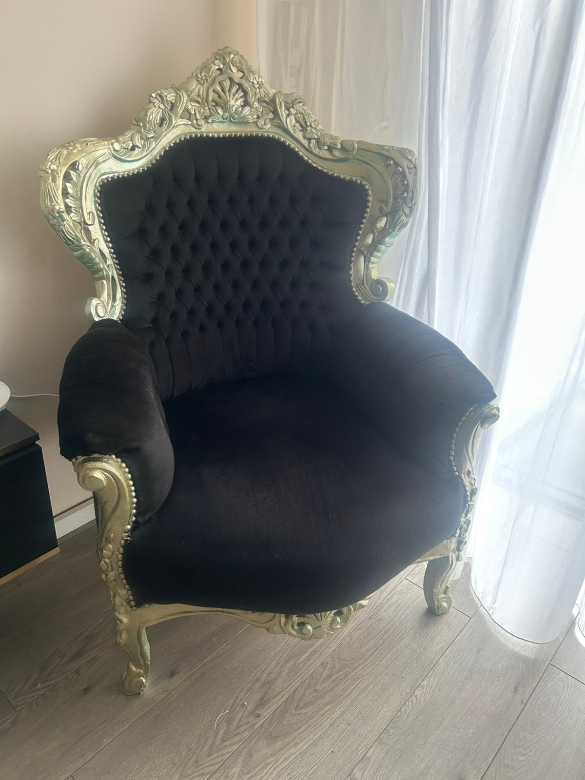 Zwarte gouden barok fauteuil, Antiek en Kunst, Antiek | Meubels | Stoelen en Banken, Ophalen