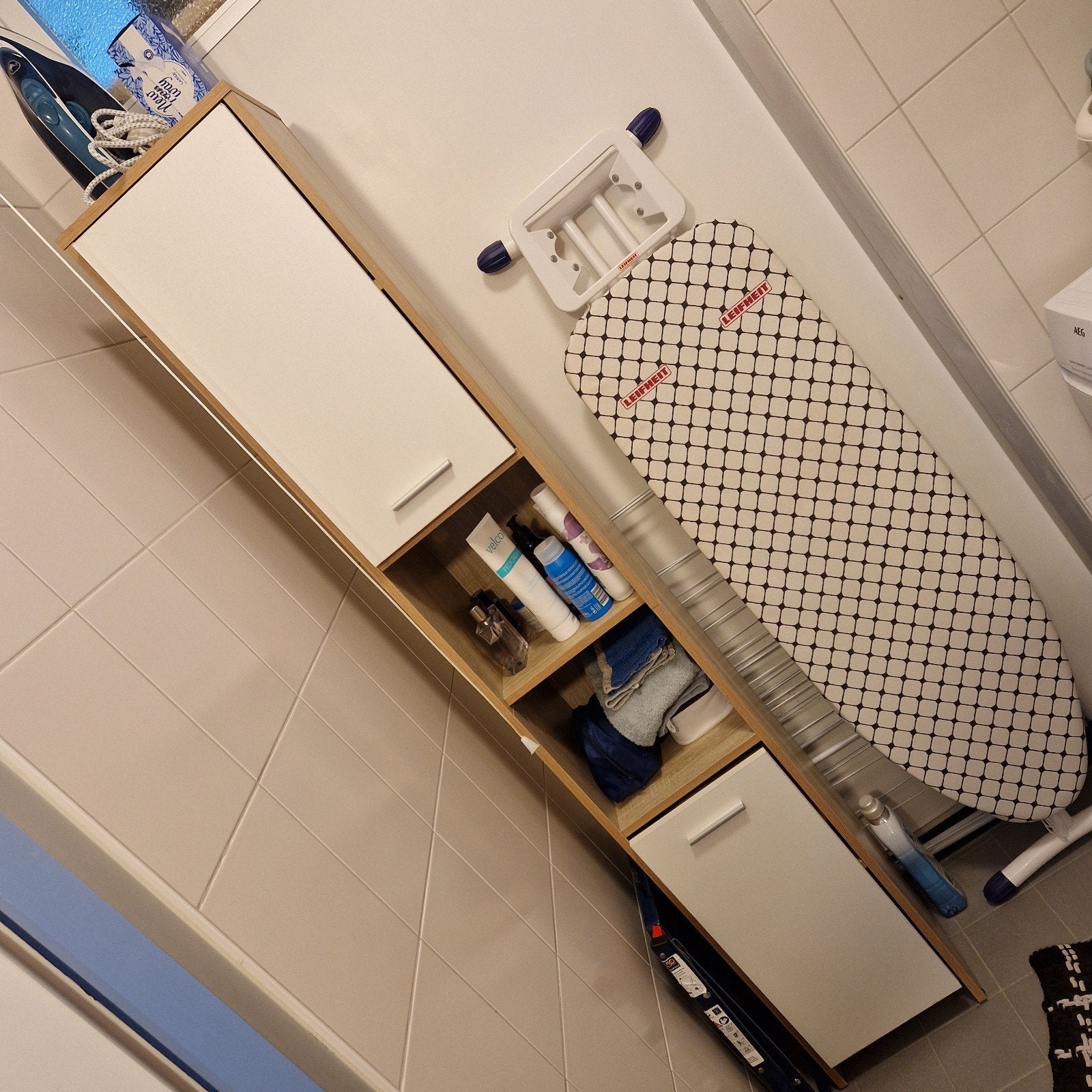 Badkamerkast 184x30x30 wit met houtkleur, Ophalen, (Half)hoge kast, Minder dan 50 cm, 150 tot 200 cm