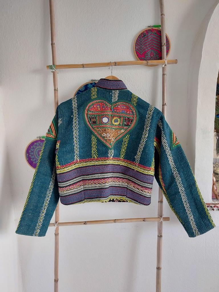 Kantha patchwork jasje, maat M/L, Kleding | Dames, Jasjes, Kostuums en Pakken, Maat 38/40 (M), India, Overige kleuren, Verzenden