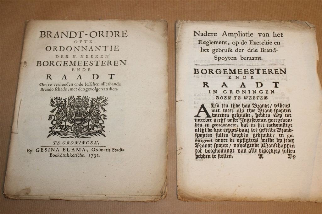 Brandt-Ordre Groningen 1732 — Antiek Zeldzaam Brandreglement, Ophalen of Verzenden