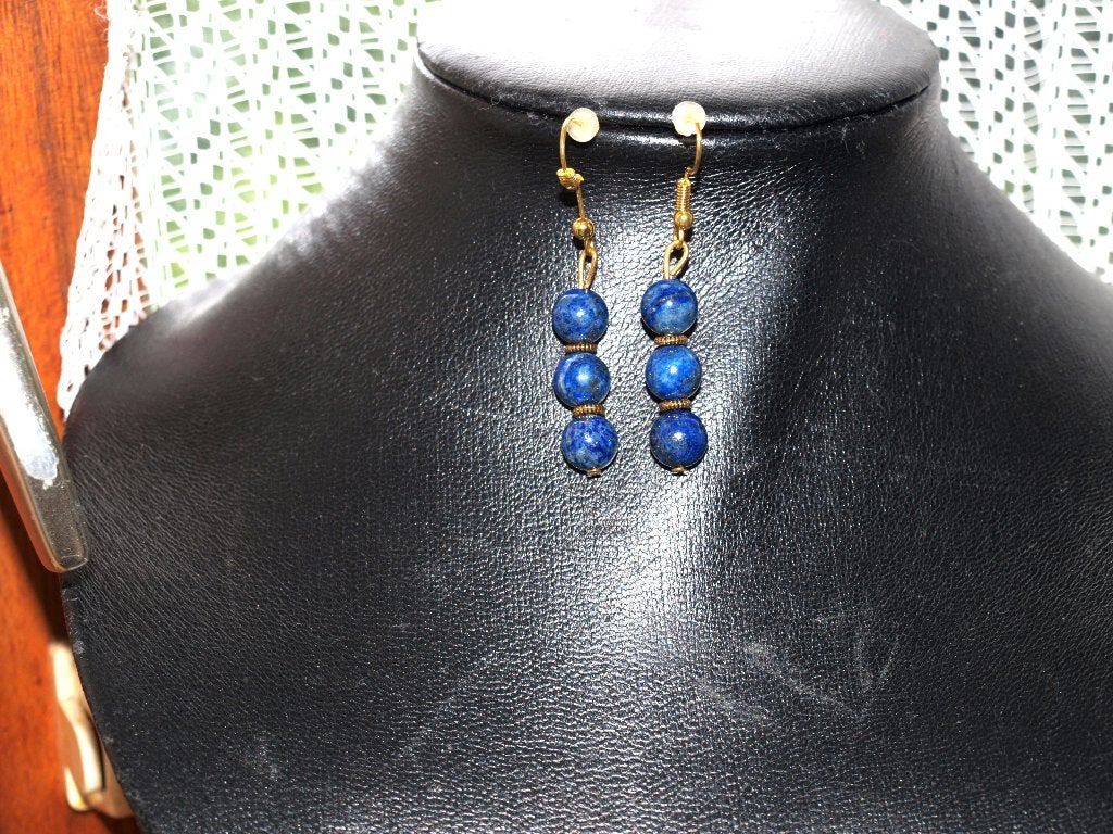Elegante blauwe lapis lazuli oorbellen, Overige materialen, Hangers, Blauw, Nieuw