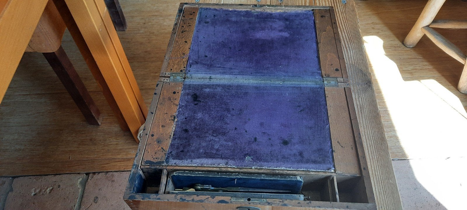 Antieke houten schrijfkist met tekengereedschap, Antiek en Kunst, Ophalen of Verzenden
