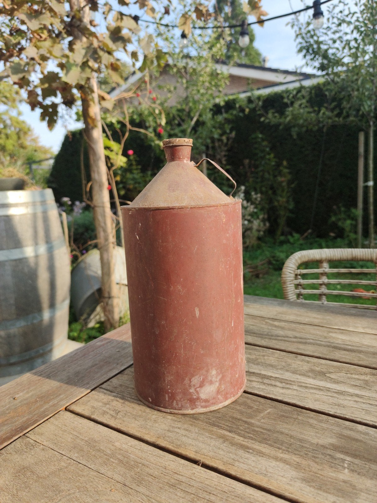 Oude metalen kan met kurk / olie vaatje/ vintage, Antiek en Kunst, Ophalen