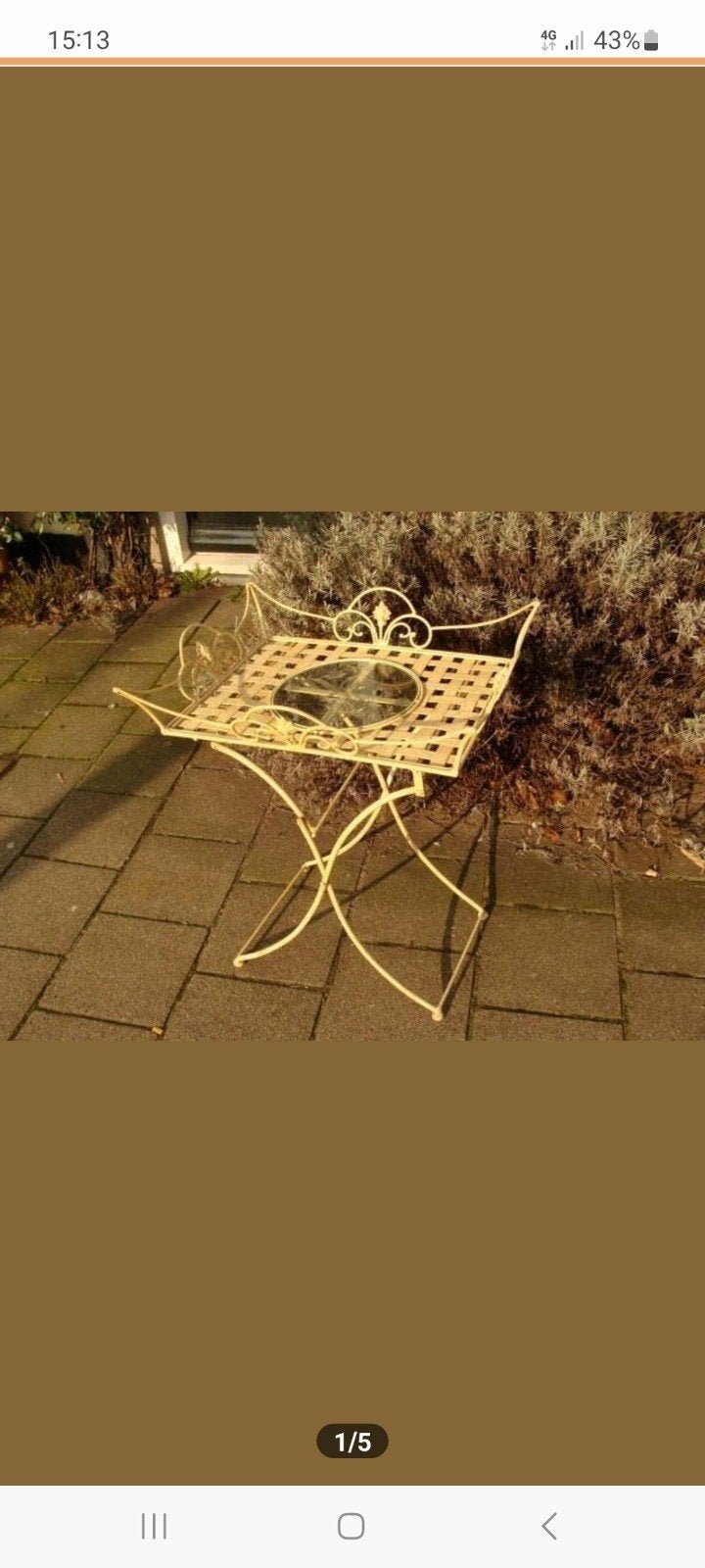 Inklapbaar Bijzettafeltje Crème met Gegraveerde Glasplaat, Ophalen, Metaal of Aluminium, Klassiek, Onbekend